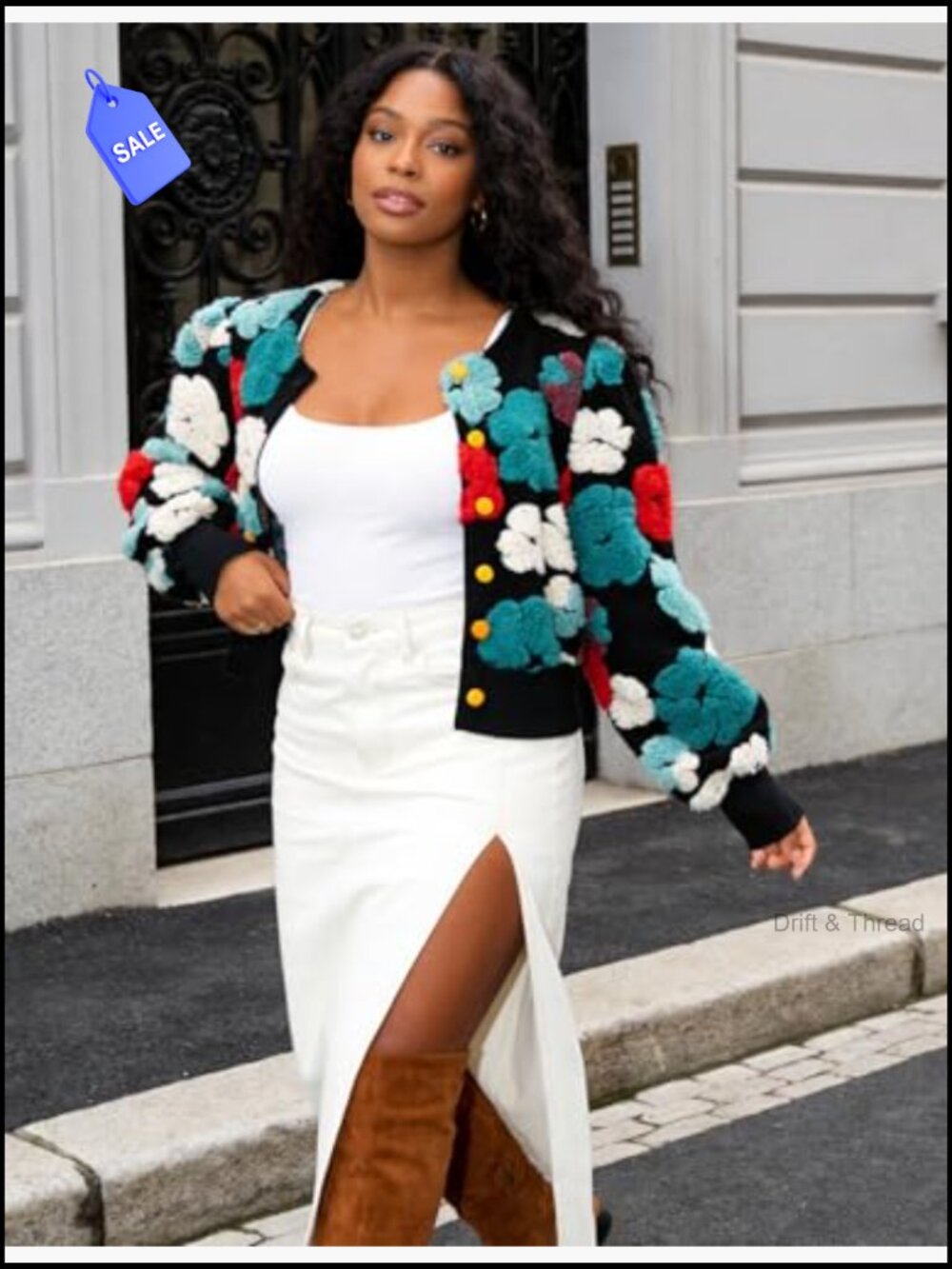 Cropped Floral Print Bomber Jacket Warm Fleece Varsity Coat - Picture 6 of 7